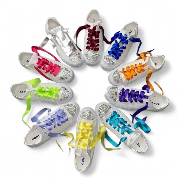 Meridian Blue Crystal High Top Converse Sizes 5-14 New In Box With Ribbon laces - Picture 14 of 15